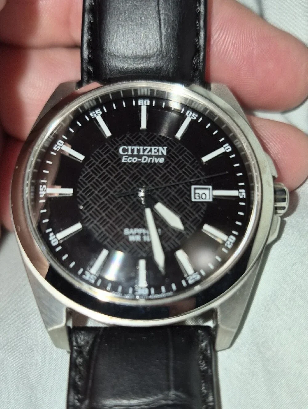 Citizen Black Dial Silver-Tone Case Men's Leather Strap Watch